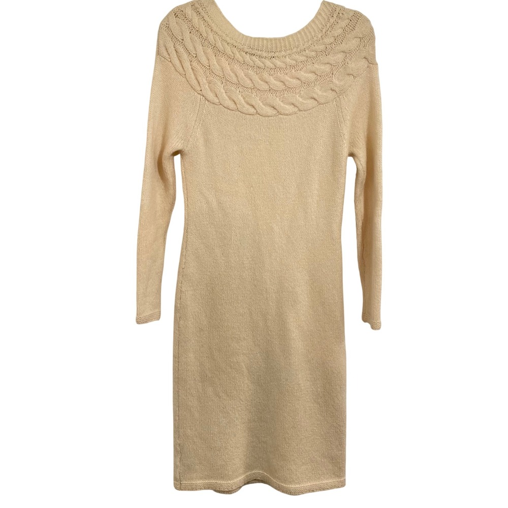 Lauren Ralph Lauren Sweater Dress Coquette Womens S Cream Cable Knit Midi Wool - Picture 5 of 7